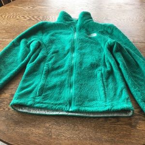 North Face fuzzy green jacket XS